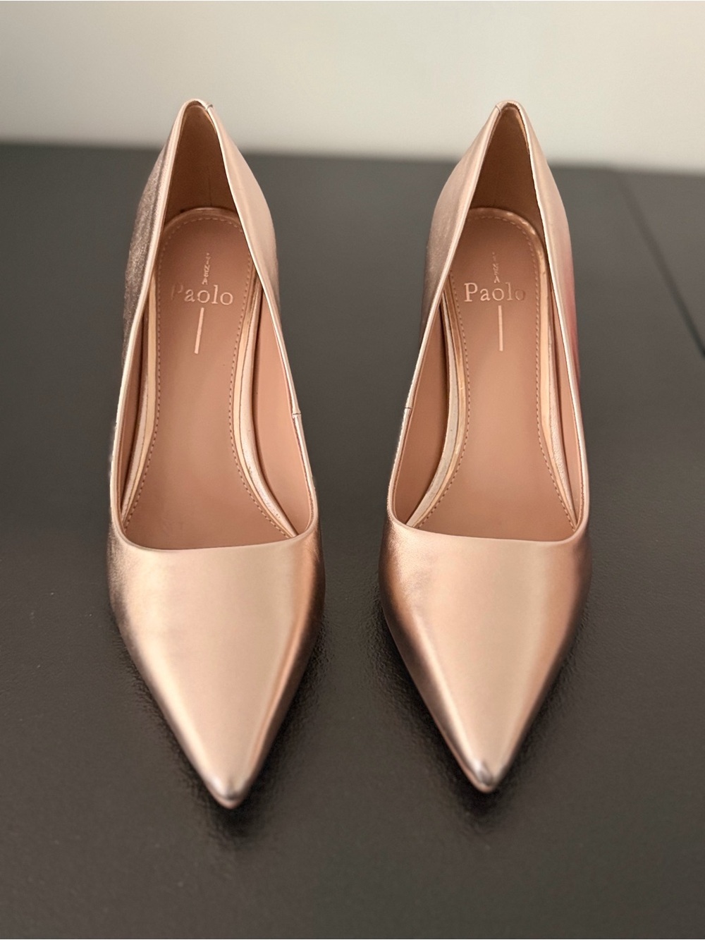 Paolo Metallic Rose Gold Pointed-Toe Pumps
